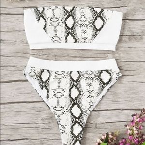 Snakeskin Bandeau With High Cut Bikini Set